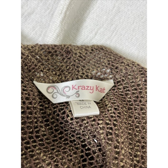 Krazy Kat Lagenlook Brown‎ Netted Bolero Cardigan Beach Oversized M Boho Cottage - Picture 10 of 11